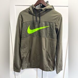 Nike Men's Green Hoodie with Neon Logo